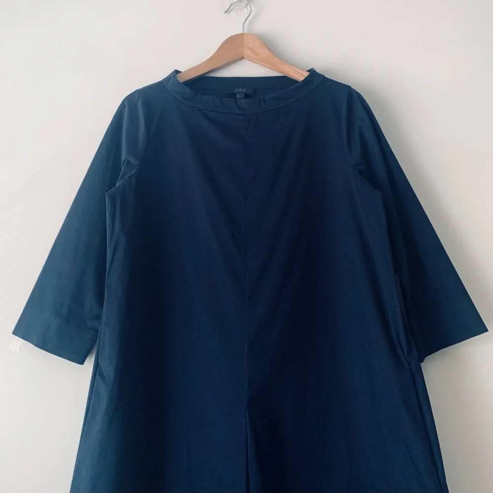 COS Women's Navy Blue Stand Up Collar Shift Dress Size 6 Quiet Luxury Office